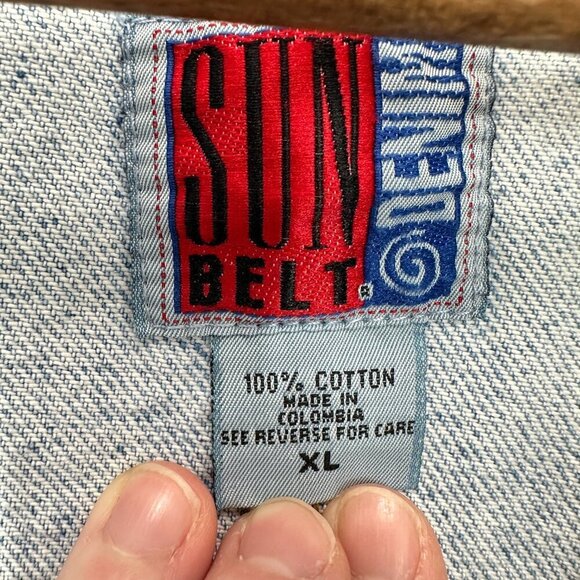 Vintage 90s Women's‎ Size XL Denim Trench Chore Coat Light Wash Contrast Collar - Picture 4 of 10